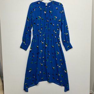 H&M Midi Dress Long Sleeve Abstract Floral Blue